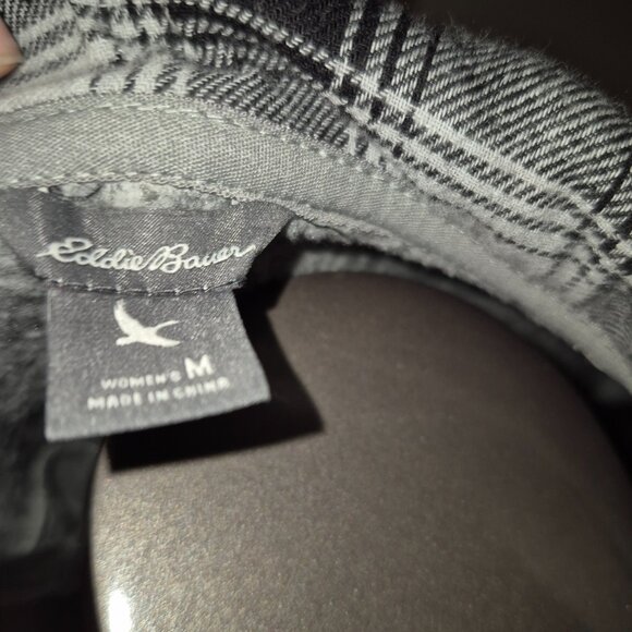 Eddie Bauer Gray Knit Jacket Shirt with Flannel Collar Zip and Snap Size Medium - Picture 5 of 7